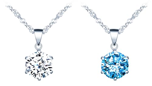 MICSAVI Collier Pendentif Zirconium Solitaire Femme Argent 925 Collier Chaine Argent sterling Zircone cubique