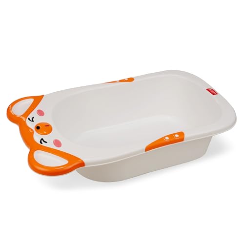 Image of LuvLap Bubble Baby Bath tub with Soft Curved Edges, 6 Months to 3 Years, Ergonomic &Spacious Baby Bathing tub, Bathing Essential, BPA Free Durable Material with Non-Slip Base(White &Orange)