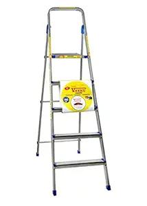 Veenu Premium Aluminium 5 Steps ISO Certified, Foldable, Light Weight, Loaded Safety Technology, 3 Years Warranty Aluminium Ladder (with Platform)