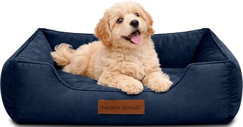 Image of Modern Threads Luxury Dog Bed - Comfortable Tufted Velvet Cushion for Small to Large Dogs - Machine Washable - Durable & Cute Sleep Space for Pets - Pamper Your Pet with Cozy Beds - Denim
