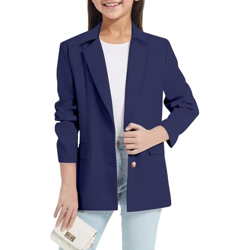 Girls' Formal Blazer Long Sleeve Lapel Collar Suit Jacket Open Front with Inner Pocket School Concert & Event Wear3