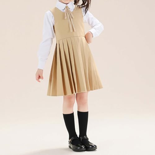 Uniform Dress Girls School Uniform Jumper: Stretch Pleated Hem Durable Kids Knee Length Sleeveless Dress 5-16Y3