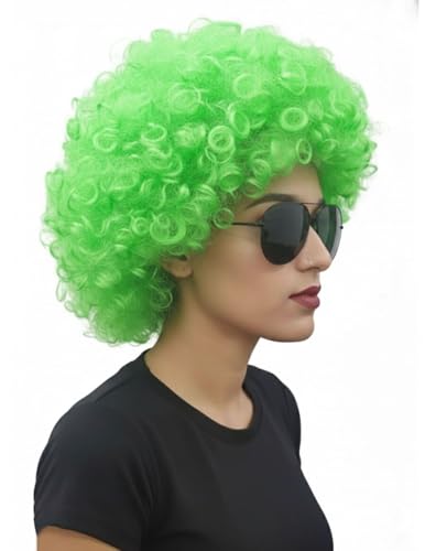 Image of BookMyCostume Buy Green Curly Hair Wig Unisex Adult & Kids Fancy Dress Costume Accessory