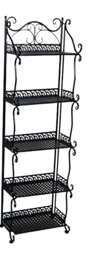 SIzlaho アイアン ガーデンラック 3段/4段/5段 屋外 折りたたみ プランターラック アイアン アンティーク 花台 屋外 アイアングリーン 多肉植物 エアプランツ 農具 収納 ラック 雑貨 アイアンラック 棚 北欧 (5段,ブラック)