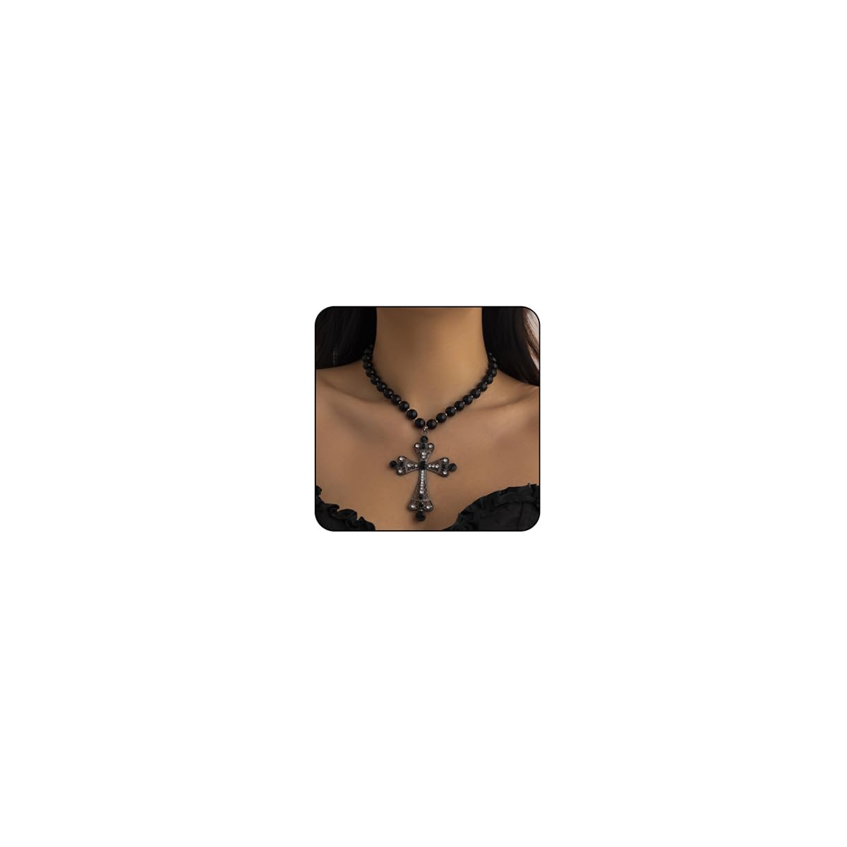 Gothic Cross Necklace for Women Vintage Pearl Cross Pendant Necklace Sparkling Crystal Cross Necklace Goth Chunky Cross Necklace Jewelry