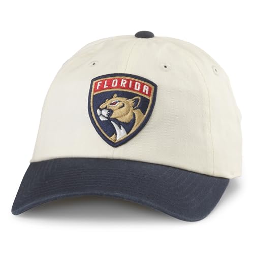 AMERICAN NEEDLE Florida Panthers Officially Licensed NHL Blue Line Adjustable Snapback Baseball Hat Ivory/Navy (EM004A-FLP-INVY)