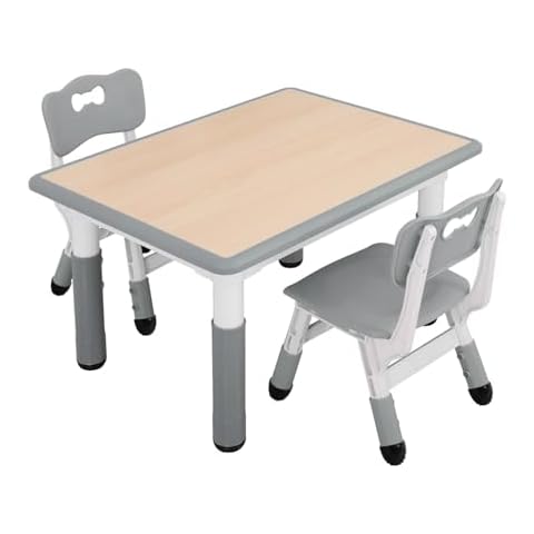 UNICOO Kids Table and Chairs Set, Height Adjustable Toddler Table and Chairs Set, Easy to Wipe Arts & Crafts Table, Suitable for Ages 2-10, Childrens Table and Chair Set (BY-60-MGY) Cover