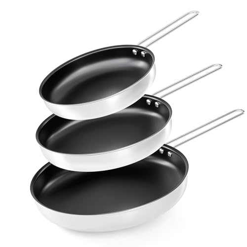 COOKNANO Frying Pans, 3-Piece Pan Set 22/26/30 cm, 4-Layer Stainless Steel Non-Stick Pan, Safe Non-Stick Coating, Environmentally Friendly, Suitable for Induction, Easy to Clean
