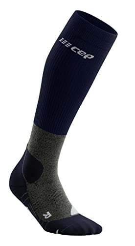 CEP Men's Merino Wool Hiking Tall Knee High Compression Socks, Peacoat/Grey, Men, V3