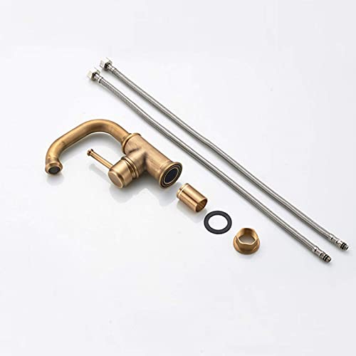 Grifo de baño monomando antisalpicaduras con burbujeador y latón cepillado 3