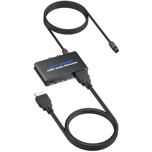 CAMWAY Extractor de Audio eARC/ARC, Adaptador eARC/ARC a Óptico+RCA+3.5m,Compatible con Sonido 5.1/2.0 Canales, con Cable Óptico y HDMI, para Sistemas de Cine en Casa/Amplificadores/Barra de sonido