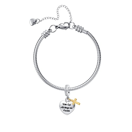 Heart Religions Cross Charm with God All Things are Possible Christian Bible Verse Bead Fits Pandora Bracelets3