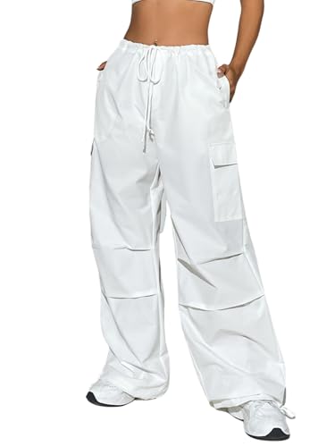 Verdusa Women's Drawstring Waist Side Pocket Joggers Cargo Pants Loose Long Trousers