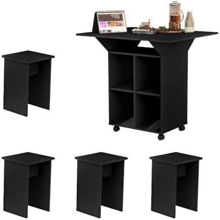 Mesa Retrátil Com 4 Bancos Embutidos Preto Annie Basoto