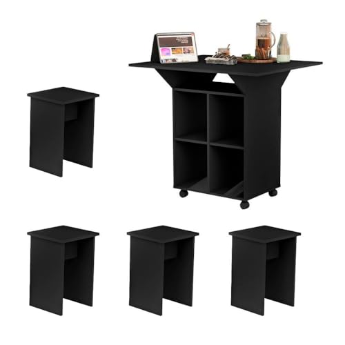 Mesa Retrátil Com 4 Bancos Embutidos Preto Annie Basoto