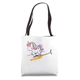 Unicorn Riding Helicopter Boys Girls Women Kids Teen Rainbow Tote Bag
