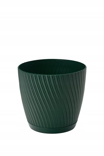 DIKEL Blumentopf rund Ø 26 cm Höhe 25 cm | Übertopf aus hochwertigem Kunststoff mit integrierter Untersetzer | Blumentöpfe im modernen minimalistischen Stil für eine stilvolle Einrichtung | Grün