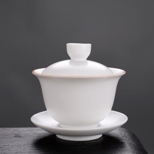 Image of Liang baobao Porcelain Gaiwan 8oz Teacup White Glazed Tureen Chinese Sancai Cover Bowl Lip Cup Saucer Set (Fish leaping)
