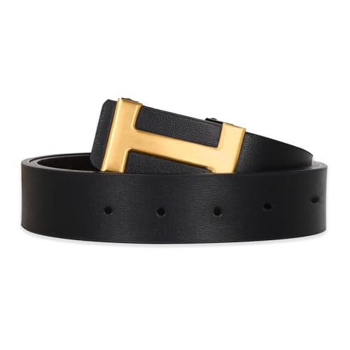 Aurolran Men&Womens Leather Dress Belt Business Automatic Buckle Belt Color-Black Silver Gold