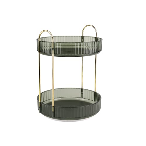 LNAUJS Dark Green 2-Tier Perfume Stand, 360&deg; Rotating Plastic Vanity Organizer for Perfumes...