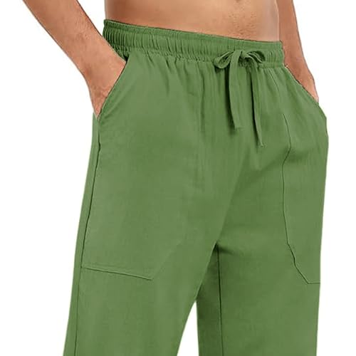 Men's Casual Drawstring Beach Pants Men Baggy Drawstring Linen Loose Fit Pants Mens Casual Linen Trousers2