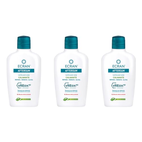 Ecran - Aftersun Leche Post Solar Hidratante y Reparadora con Aloe Vera Natural, Hidrata, Calma, Alivia y Repara, Textura Ligera y Rápida Absorción, Fórmula con VitEox 80 - Pack 3 x 200 ml