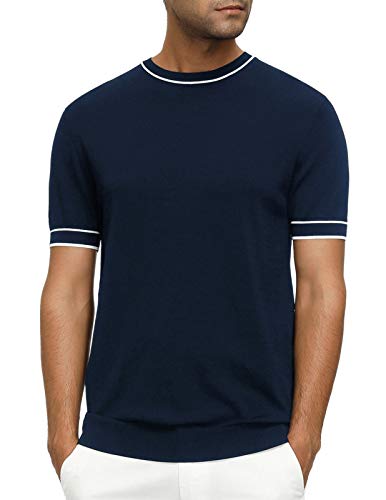 PJ PAUL JONES Men's Basic Knit Crew Neck Slim Fit Short Sleeve Pullover Sweater Royal Blue L