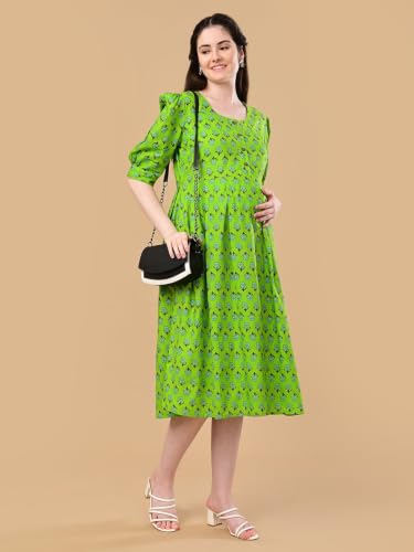 Image of The Mom Store Maternity and Nursing Dress | Pre and Post Pregnancy Dress for Womens | Zipper /Button Opening | Causal Wear | Trendy Stylish Causal Dresses for New Moms