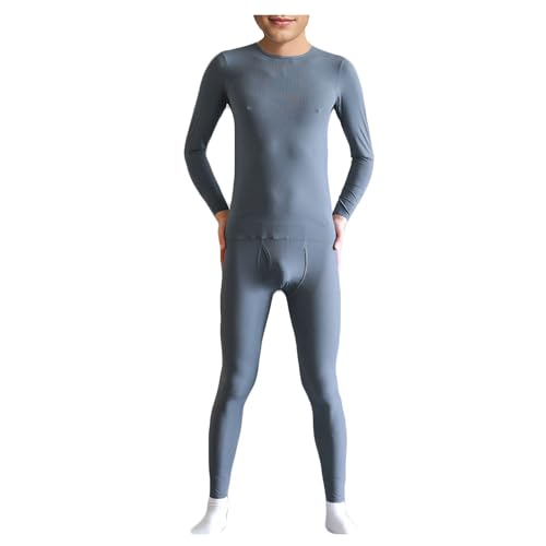 Legou Men’s Long Drawers Traditional Long Johns Ultra Soft Compression Thermal Underwear Two-Piece Leggings Suit Grey L