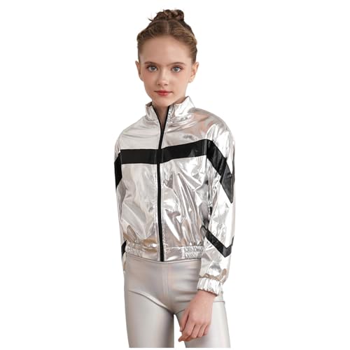 Kids Girls Shiny Metallic Bomber Jacket for Hip Hop Jazz Disco Party Dancing Performance Show3