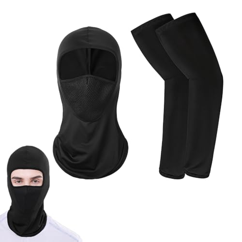 Image of Proberos Ice Silk Arm Sleeves & Balaclava Face Mask UV Protection Face Mask Neck Gaiter Breathable Mesh Unisex Outdoor Cover Arm Sleeves for Riding,Driving,Running