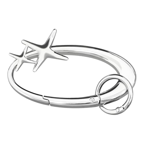 Image of Star Carabiner Keychain Cool Key Ring Extra-Large Shiny Chrome, Karibiner Minimal Alloy Material Silver Cute for Car Keys Purse Handbag Backpack Bag Charms
