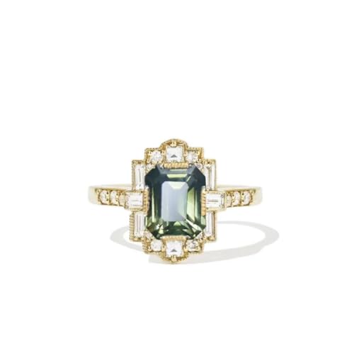 18k gold square diamond sparkling ring, exquisite and luxurious set with grandmother green olivine zircon wedding ring, fashionable women's engagement ring