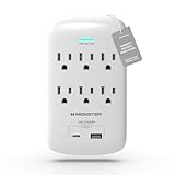 Monster 6 Outlet Wall Plug Surge Protector w/ 1,200 Joules Rating — Safe, Reliable Outlet Extender w/ 1 USB-A, 1 USB-C Charging Ports — Fireproof MOV, ETL Listed, Dual Mode Wall Tap (White)