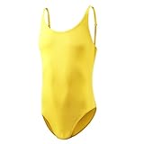 JEERLEEP Mens Sleeveless Shapewear Mankini Leotard Bodysuit Singlet Underwear (Yellow, OneSize)