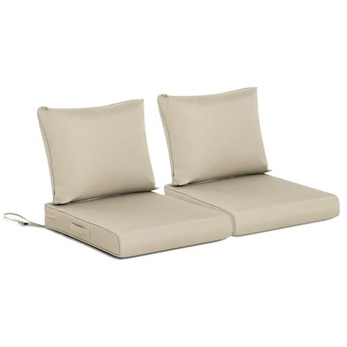 BPS 25x25 Inch Deep Seat Outdoor Cushions Set of 2, Khaki Fade-Resistant and Water-Resistant Patio Chair Cushions for Wicker Chairs, Sofas, Love Seats