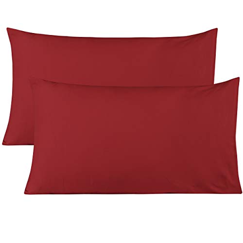 Image of Soft Pillow Covers 18 x 28 Inches - 100% Egyptian Cotton 400 Thread Count Set of 2 Pillow Cover Set Envelope Closure Hotel Quality Pillowcase - Burgundy