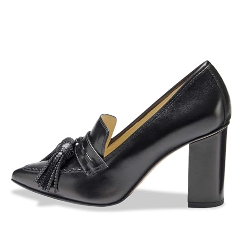 anteikira Women's Chunky Heel Tassels Pumps Slip On Pointed Toe Block High Heel Loafers Oxford Shoes Classic Comfort Casual Shoes Penny Loafer for Women2