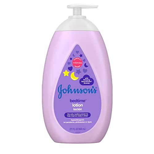 Image of Johnson's Moisturizing Bedtime Baby Lotion with Coconut Oil & NaturalCalm Aromas to Help Relax Baby, Hypoallergenic & Free of Parabens, Phthalates & Dyes, Mild Baby Skin Care, 27.1 fl. oz