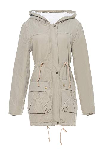 ZICUE Women Winter Plus Size Coats Faux Fur Lined Quilted Jackets Parka Khaki XS