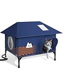 Heated Outdoor Cat House for Outside Cat in Winter,Upgraded 100% Weatherproof,Spacious Interior,2 Doors,Name Pocket,Heavy-Duty Insulated Feral Cat Shelter for Stray Barn Kitten(Blue,18"x13"x14.5")