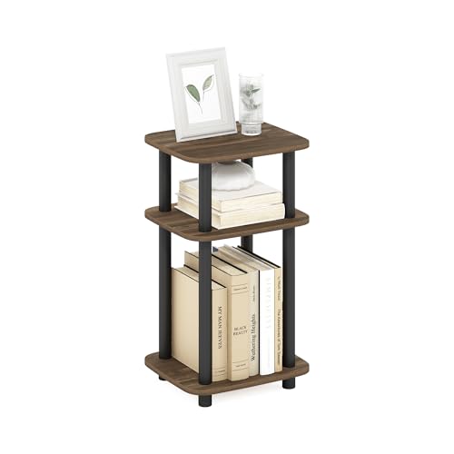 Image of Furinno JUST 3-Tier Telephone Table, Turn-N-Tube Toolless Side Table with Open Shelf, Round Curve Corner Night Stand, Bedside Table, for Living Room, Bedroom, Columbia Walnut
