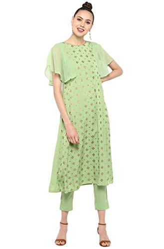 Image of Janasya Women's Poly Crepe A-Line Kurta With Pant