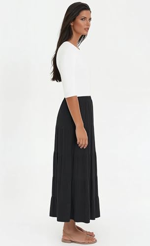 BABY O Women's Tiered Boho Long Midi Skirt Elastic Waist - Made in USA3