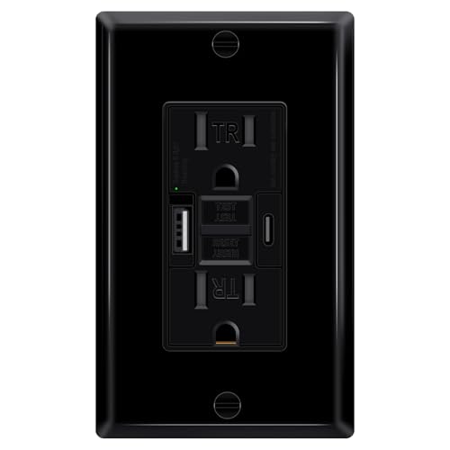 1 Pack 15A GFCI Outlet with USB C&amp;A, Self-Test TR ETL Listed Black