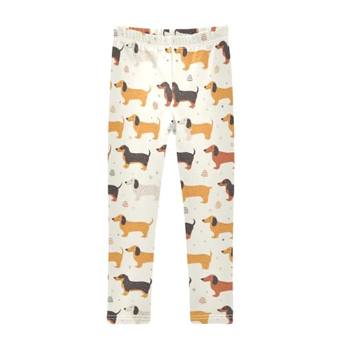 Cute Dachshund Girls' Leggings Toddler Doodles Leaf Kids Yoga Pants Dance Active Tights 4T
