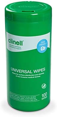Clinell Universal Cleaning and Disinfectant Wipes for Surfaces - Multi Purpose Wipes, Kills 99.99% of Germs, Effective from 30 Seconds - Tub of 100 Wipes