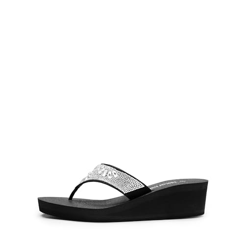 DREAM PAIRS Women's Rhinestone Platform Wedge Flip Flops Summer Beach Comfortable Thong Sandals2