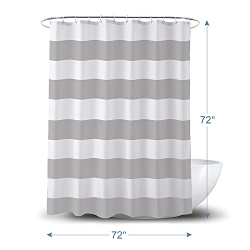 Image of AmazerBath Grey and White Shower Curtain Fabric, Striped Shower Curtain Cloth with Heavy Duty Stones and Rust-Resistent Metal Grommets, 72 inch W x 72 inch H