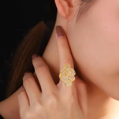 14K Yellow Gold Plated Statement Rings Engagement Ring Wedding Ring Promise Ring for Women Thick Big Shiny Clover/Bow/Clustered Colorful Cubic Zirconia Eternity Bands3